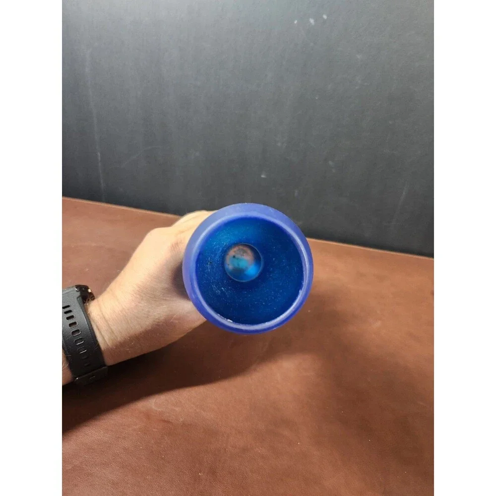 IKEA Salong blue glass vase, designed by Johanna Jelinek, features a...